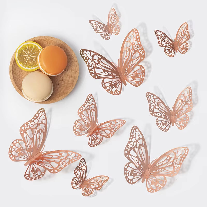 12Pcs 3D Hollow Butterflies Wall Stickers on the Wall for Wedding Decoration Children Room Decor Living Room Kids Bedroom DIY